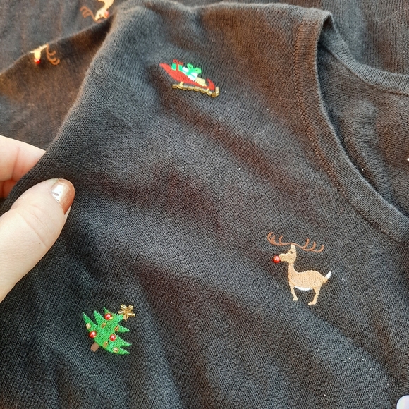 Vintage Y2K Ugly Christmas Sweater Embroidered Reindeer Cardigan Holiday - Picture 10 of 10